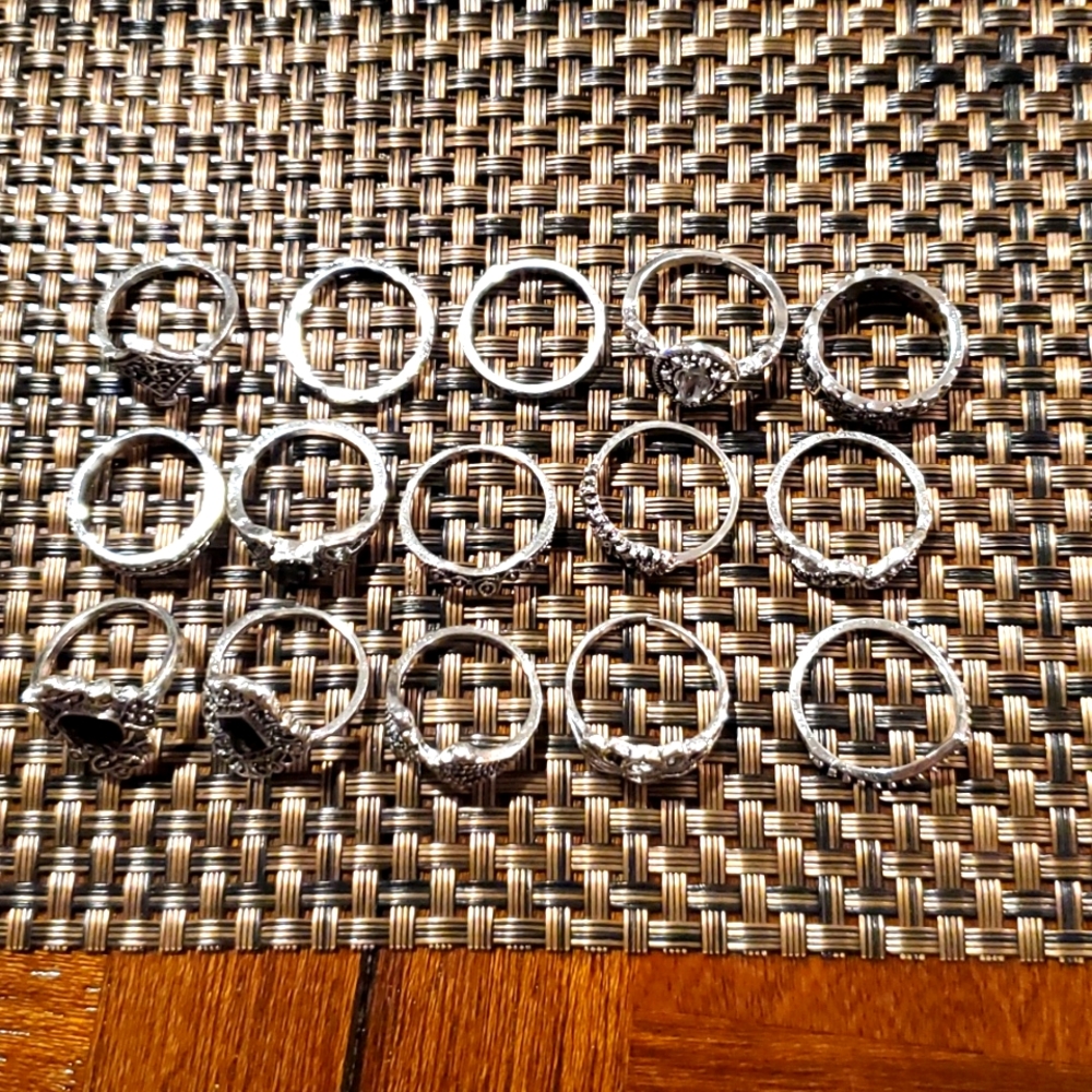 Fashion jewelry silver ring set of 15 brand new size 6.5 to 7 see pictures